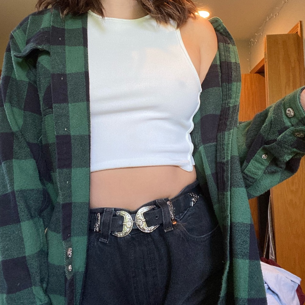 OVERSIZED GREEN & BLACK PLAID VINTAGE FLANNEL